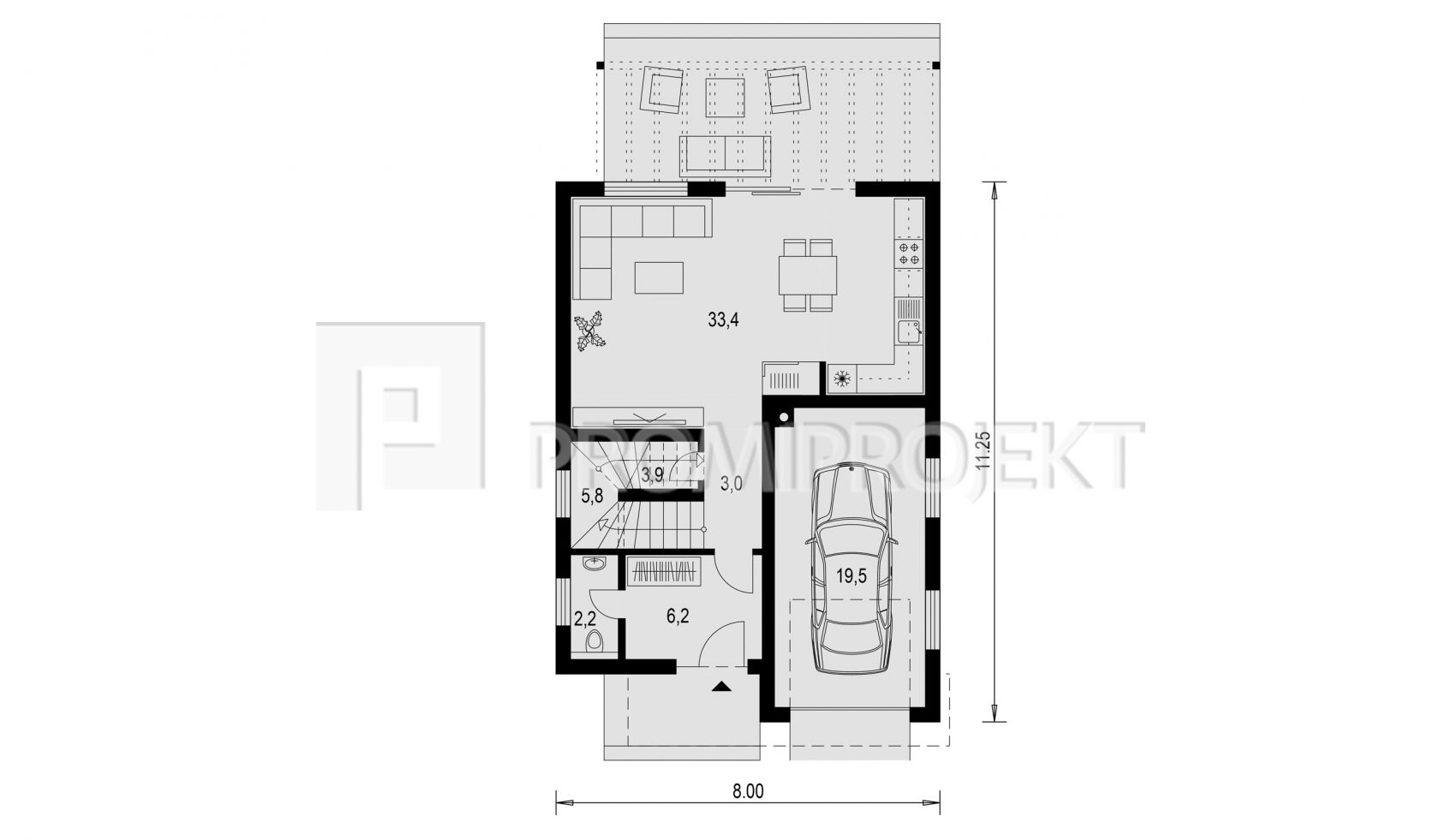 zrkadlový pôdorys domu Štandard 108N | PROmiprojekt